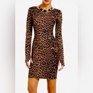 BCBGMaxAzria SHEENA Leopard Print Long Sleeve Dress Small
